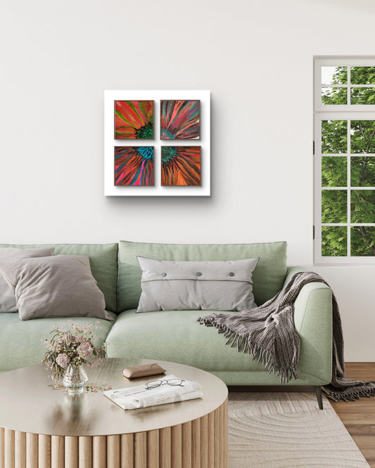Retro Botanicals Set of Four 8x8 Original Watercolor Paintings