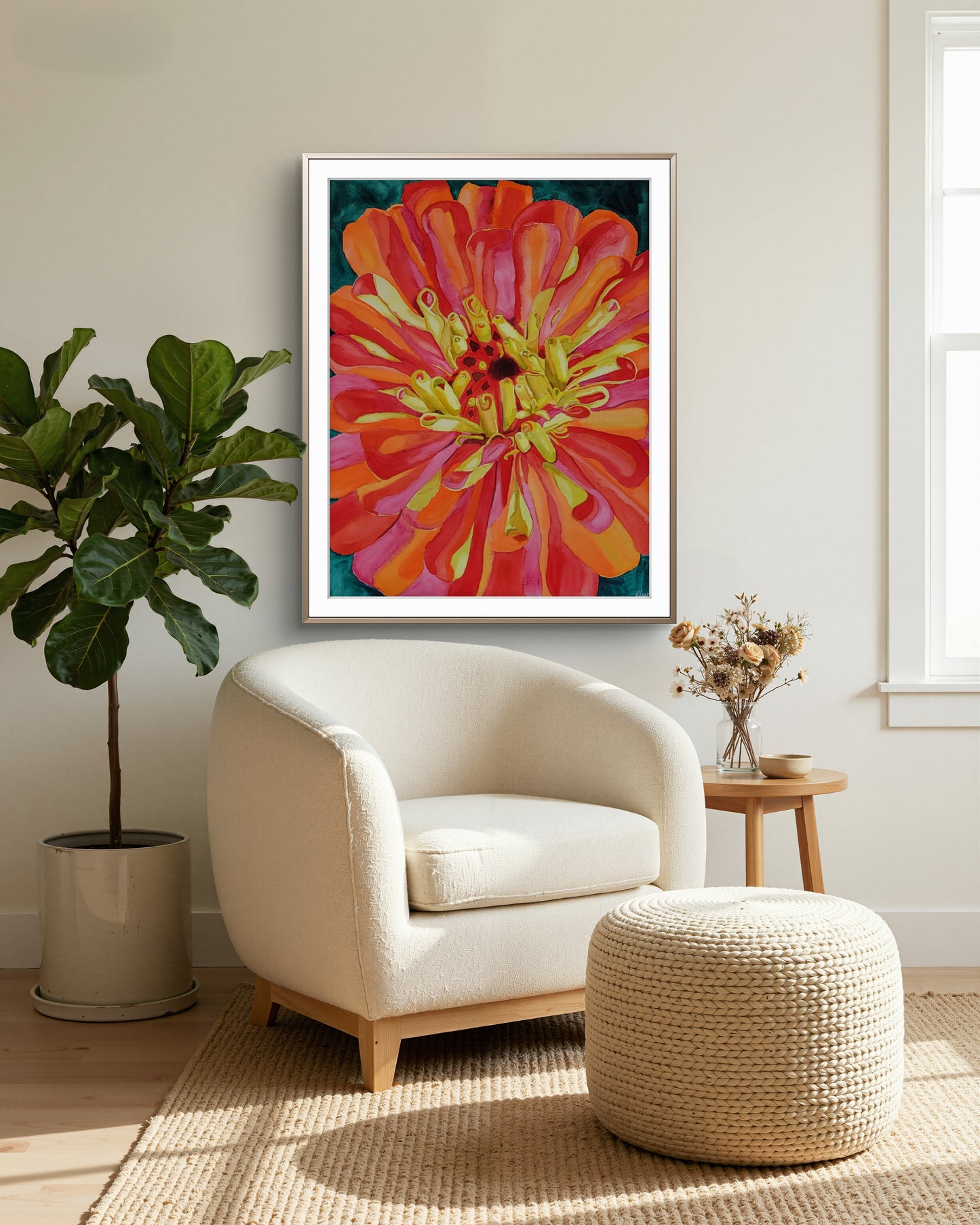 Wild Zinnia — 24x18 Original Watercolor Painting