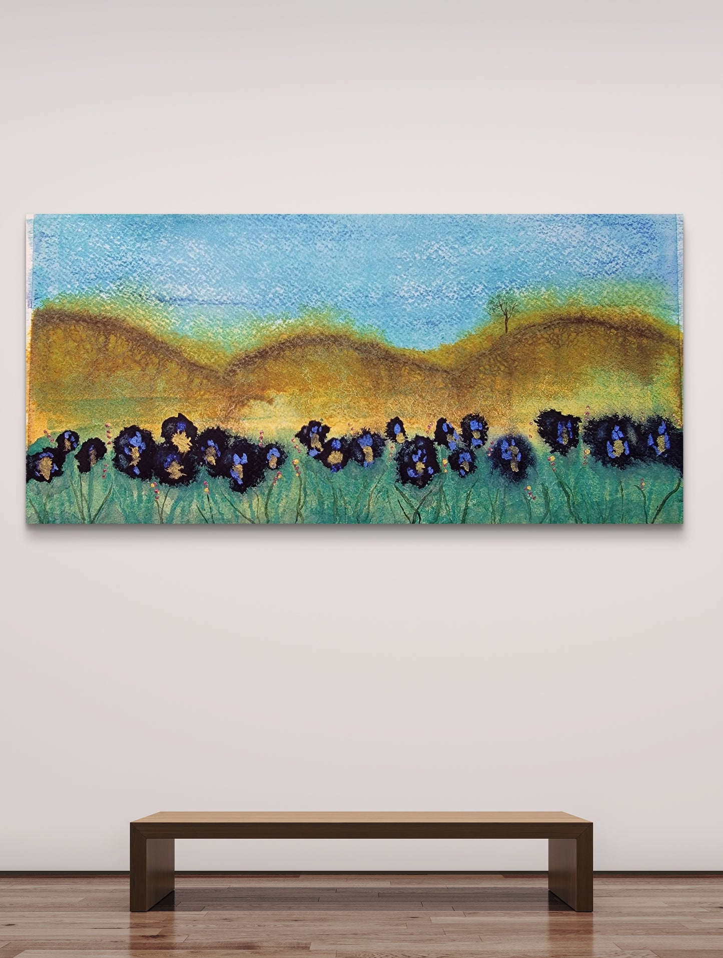 "Iris Field" 6x12 Original Watercolor Painting