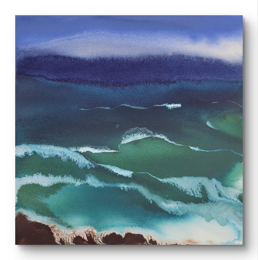 "Sea Glass Curl" 12x12 Original Watercolor Painting