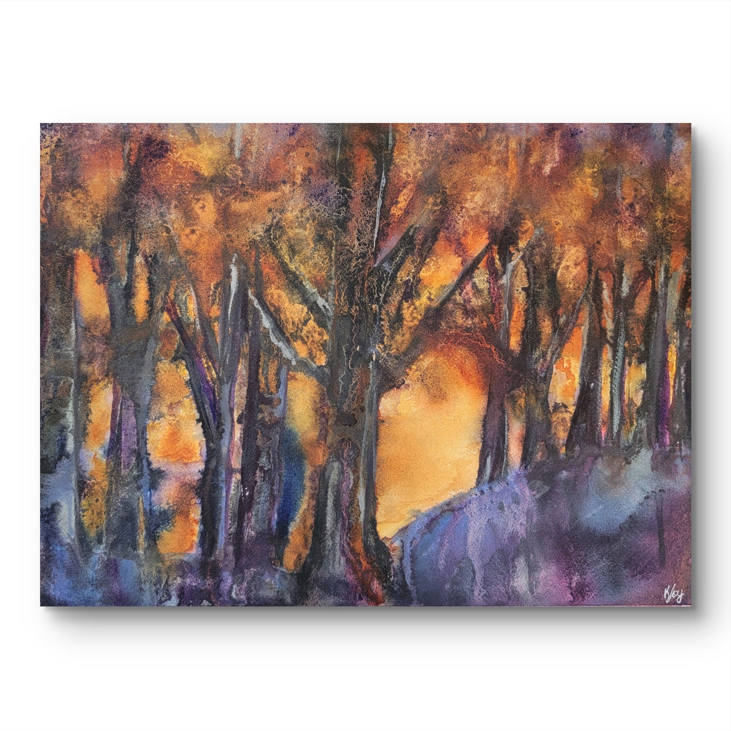 "Fire in the Sky" 12x16 Framed Original Watercolor Painting