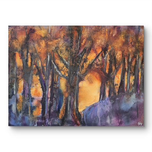 "Fire in the Sky" 12x16 Framed Original Watercolor Painting