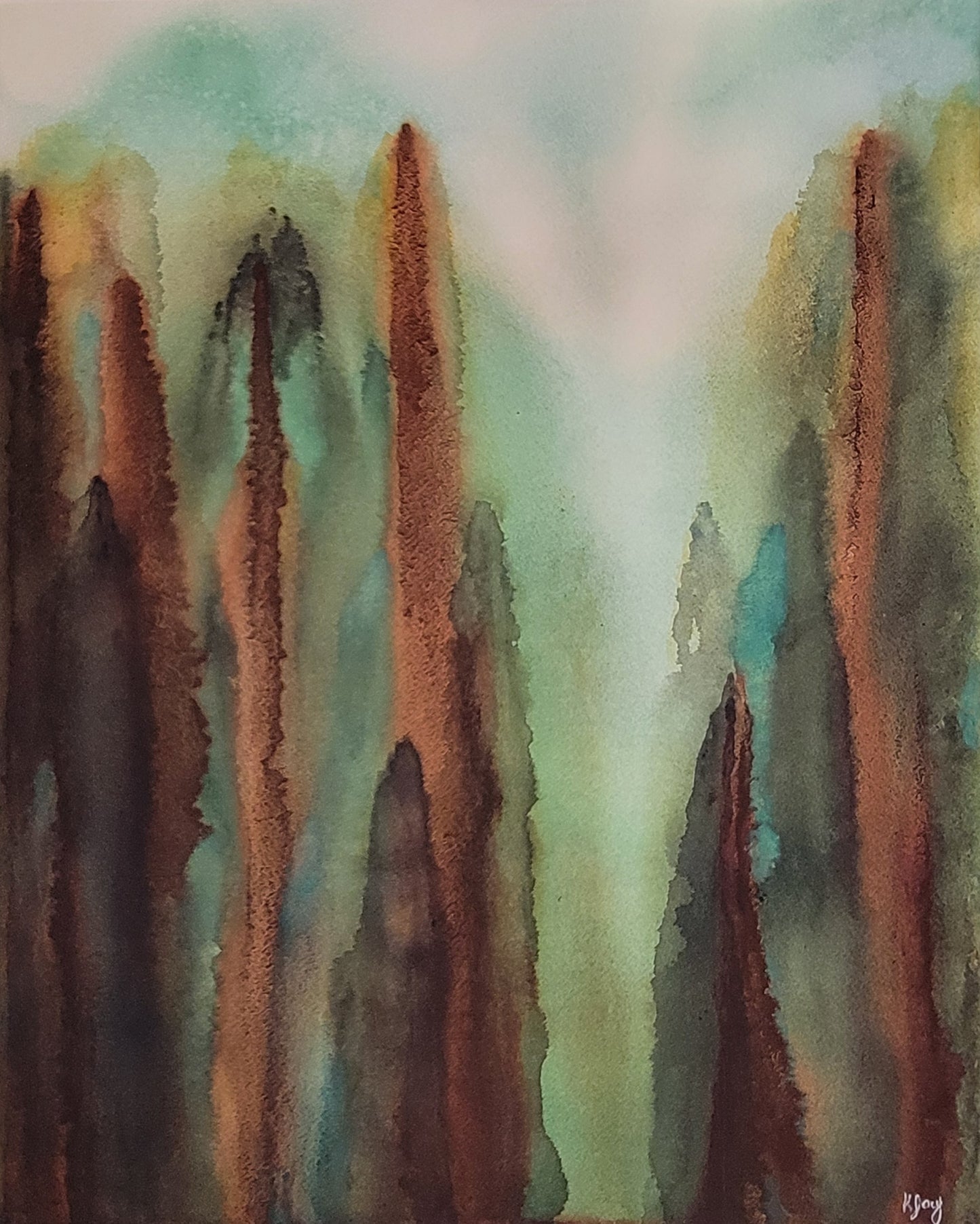 Light Between Giants 16x20 Original Watercolor Painting